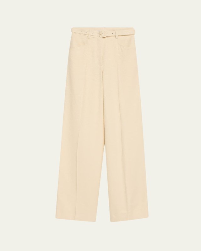Norman Textured Silk Straight-Leg Pants With Belt